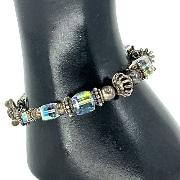 Aurora Borealis Sterling Silver Ball Textured Toggle Bracelet - Picture 4 of 7